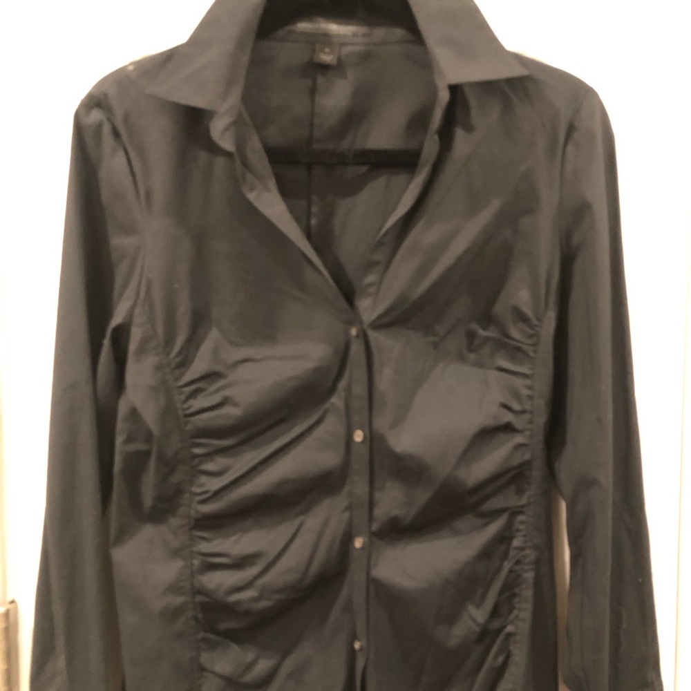 Express Black Ruched Button-Down Shirt